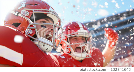 American football player in action on stadium field during game 132841643