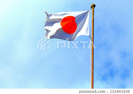 The Japanese flag fluttering in the blue sky The Japanese flag fluttering in the blue sky 132841830
