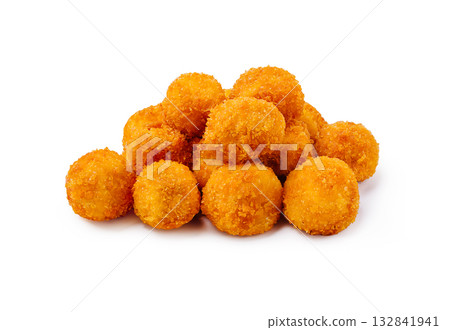 Delicious golden fried cheese balls stacked high for a tasty snack Delicious golden fried cheese balls stacked high for a tasty snack 132841941