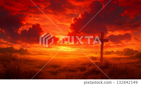 日落與十字架，動漫風格 132842149