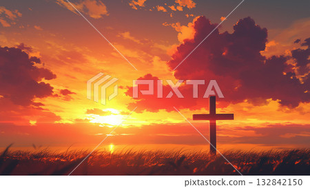 日落與十字架，動漫風格 132842150