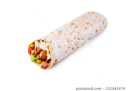 Delicious burrito packed with fresh ingredients ready to enjoy Delicious burrito packed with fresh ingredients ready to enjoy 132842474