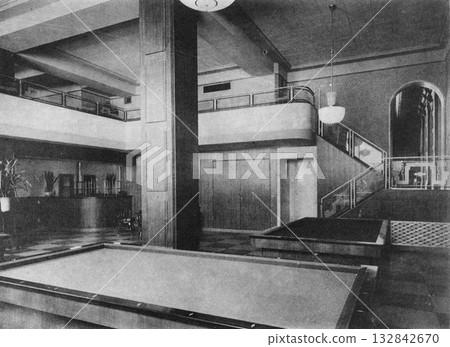 Prewar and wartime architecture, modern architecture, billiard room 132842670