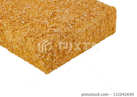 Square honey cake standing on white background 132842699