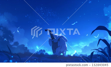 夜空下的大象,卡通風格 夜空下的大象,卡通風格 132843045