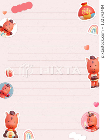 Cartoon style 2026 new year red Horse Character on Line Pink Paper background Cartoon style 2026 new year red Horse Character on Line Pink Paper background 132843484