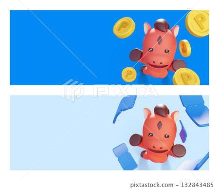 cartoon style 2026 new year red horse character with reward point and discount coupon voucher cartoon style 2026 new year red horse character with reward point and discount coupon voucher 132843485