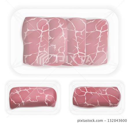 slice raw piece of meat cut into steaks cartoon stock vector illustration 132843600