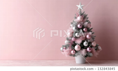 A minimalist Christmas tree pink and silver ornaments 132843845