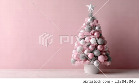 A minimalist Christmas tree pink and silver ornaments 132843846