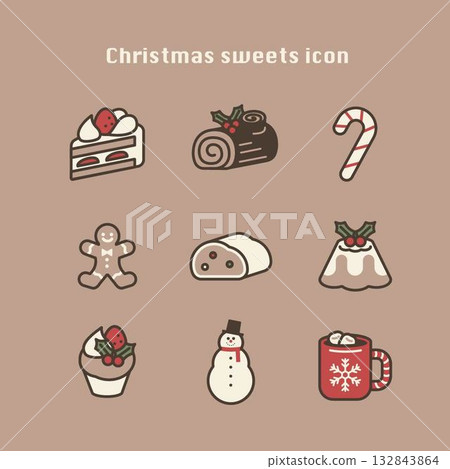 Christmas sweets icon set / Cute winter sweets illustration material 132843864