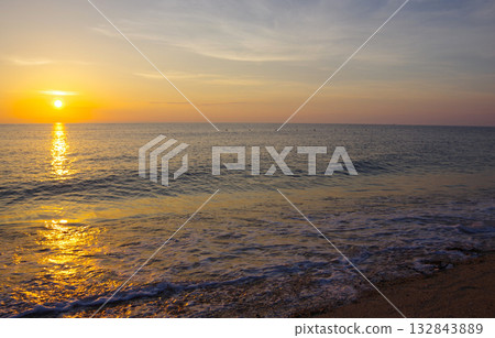 View of the sunset over Shodoshima from Keino Matsubara Beach in Minamiawaji City, Hyogo Prefecture View of the sunset over Shodoshima from Keino Matsubara Beach in Minamiawaji City, Hyogo Prefecture 132843889
