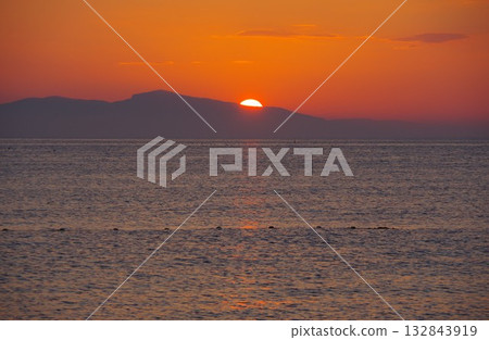 View of the sunset over Shodoshima from Keino Matsubara, Minamiawaji City, Hyogo Prefecture View of the sunset over Shodoshima from Keino Matsubara, Minamiawaji City, Hyogo Prefecture 132843919