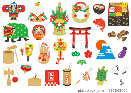 New Year's illustration material set 132843921