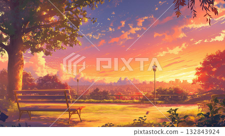 Park at dusk, anime style Park at dusk, anime style 132843924