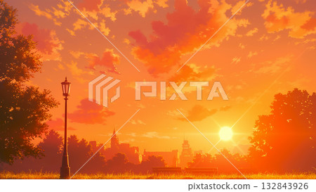 Sunset-lit park, anime style Sunset-lit park, anime style 132843926