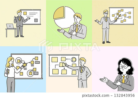 一群男女商務人士進行演講的圖標 132843956