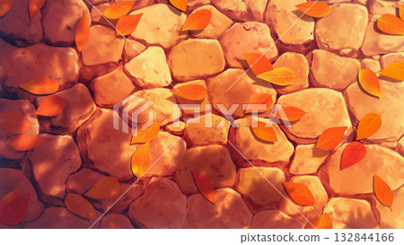 Autumn leaves and stone pavement, anime style 132844166