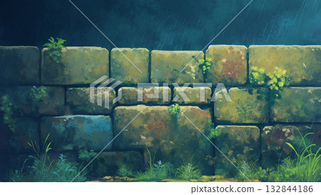 夜晚細雨中的石牆，動畫風格 132844186