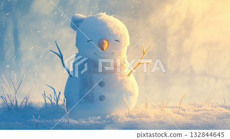 Snowman in the cold sky, anime style 132844645