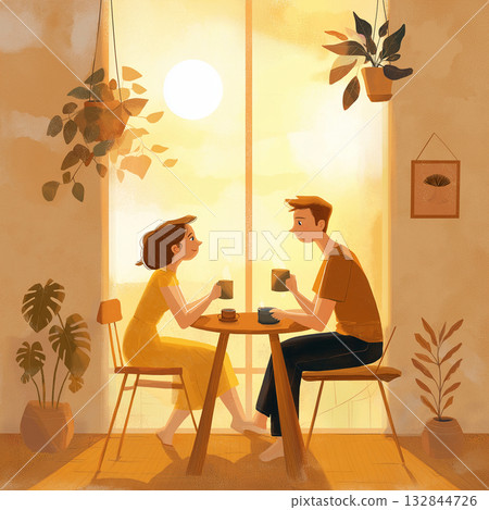 A man and woman talking in a cafe 132844726