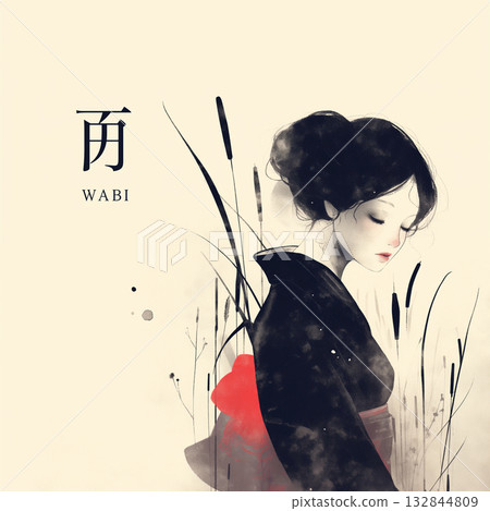 Ukiyo-e style illustration Kabuki style woman with closed eyes version Ukiyo-e style illustration Kabuki style woman with closed eyes version 132844809