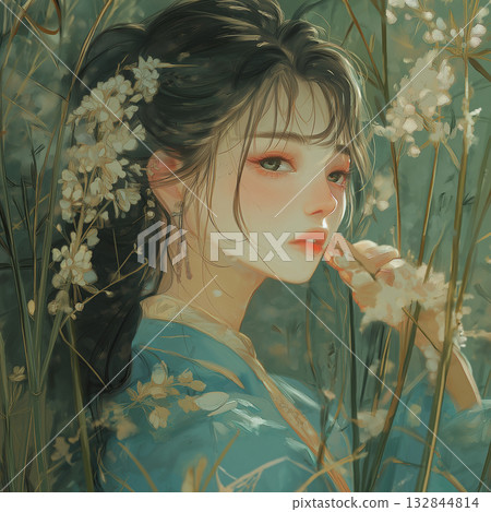 A young woman in kimono A young woman in kimono 132844814