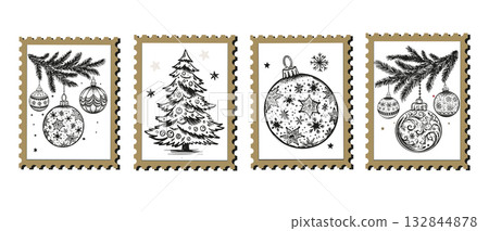 christmas, stamp, vector 132844878