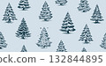 Christmas pattern with tree blue, hand drawn illustrations 132844895
