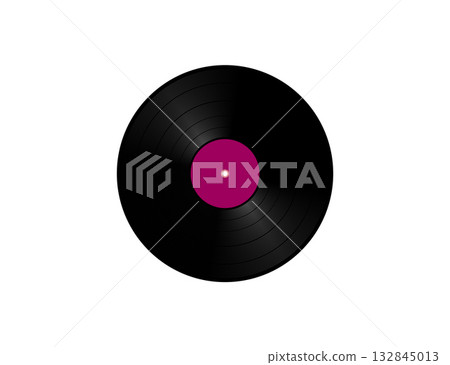 Black Vinyl Record With Magenta Center Label Retro Music, Groove and Analog Sound. 132845013