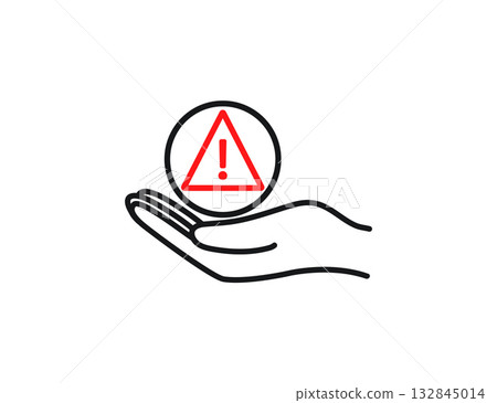 Hand Holding Circular Warning Sign Icon Emphasizing Safety, Caution and Alertness. Hand Holding Circular Warning Sign Icon Emphasizing Safety, Caution and Alertness. 132845014