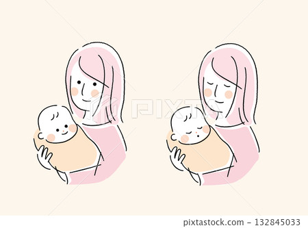 母親抱著嬰兒的插圖素材 132845033