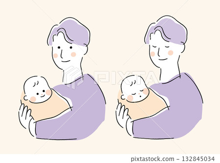 Illustration material of a dad holding a baby 132845034