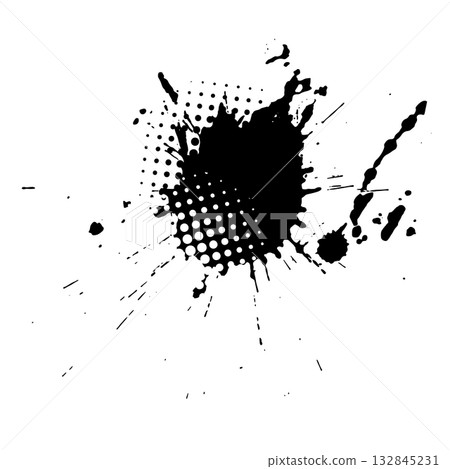 Splatter Paint Texture . Black Spray Blot of Ink. Place illustration Over any Object to Create Grungy Effect . hand drawn. Not AI, Vector 132845231