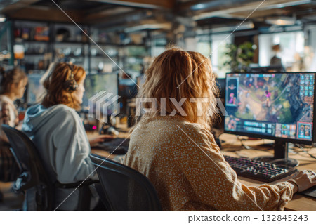 Female developers working on game design project in office 132845243