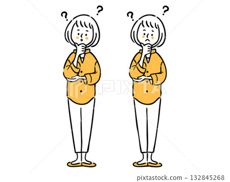 Woman with doubts, whole body, vector (orange) 132845268