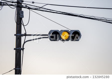 Yellow light traffic light sunset evening scene simple material 132845280