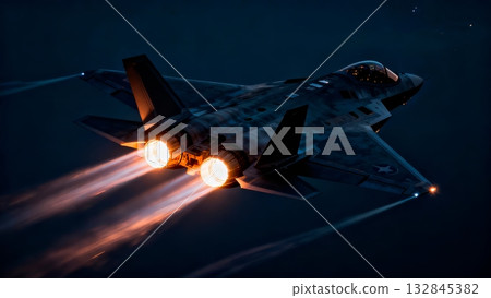 Stealth Fighter Jet Night Mission Illuminated Afterburner Flight 132845382
