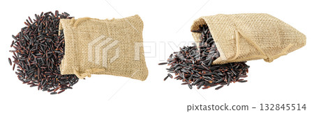 Black rice in a bag isolated on white background with full depth of field. Top view. Flat lay 132845514