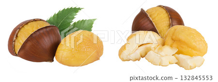 roasted peeled chestnut isolated on white background wit full depth of field. roasted peeled chestnut isolated on white background wit full depth of field. 132845553