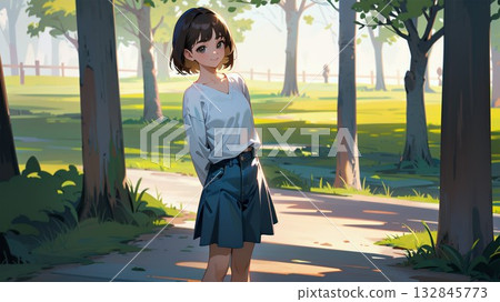 走在公園的女孩 132845773