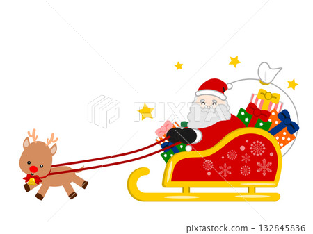 Santa Claus delivering presents in a sleigh pulled by reindeer 132845836