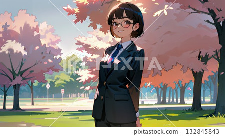 High school girl under the cherry tree 132845843