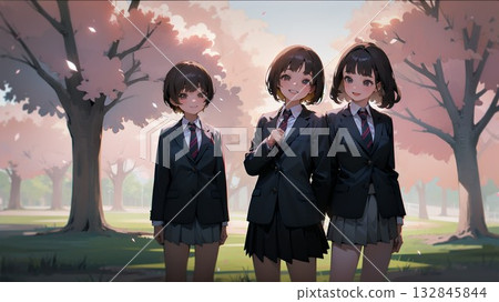 High school girl under the cherry tree High school girl under the cherry tree 132845844