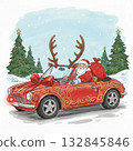 聖誕老人乘坐紅色汽車，載著幸福 132845846