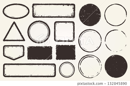Retro Grunge postage Stamps frames vector shape set. Black postal round and square empty stamp border pack. Blank post Stamp template grunge ink rubber labels collection. Vector image isolated 132845890