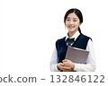 A smiling portrait of a female student studying hard for exams. A cheerful high school student aiming for further education 132846122