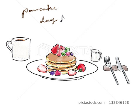 Pancakes topped with strawberries Pancakes topped with strawberries 132846138