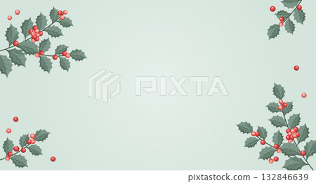 Christmas background with holly berry branches. Festive frame with holly berry on a light background.  132846639