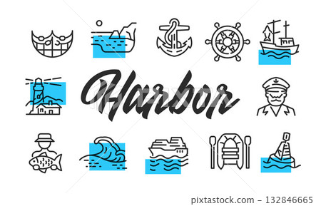 Harbor Poster. Vector Illustration Harbor Poster. Vector Illustration 132846665